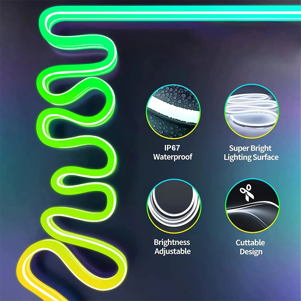 (image for) 5m 10m Smart Neon Strip RGB LED Neon Light Strip Kit IP67 Waterproof 24V 12W/M Ra92 Flexible LED Strip APP & Remote Control