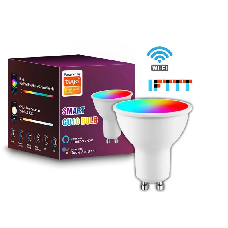 CROSIKO 5W GU10 RGB LED Light Bulb Works With Tuya WIFI Smart Alexa Google Voice Control Bluetooth Bedroom Lamp Bulbs Adjustable Light (image for) CROSIKO 5W GU10 RGB LED Light Bulb Works With Tuya WIFI Smart Alexa Google Voice Control Bluetooth Bedroom Lamp Bulbs Adjustable Light